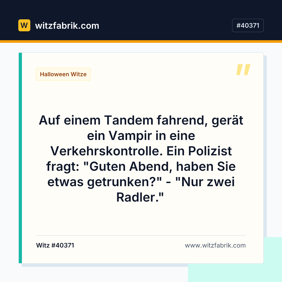 Auf einem Tandem fahrend, gerät ein Vampir in eine Verkehrskontrolle.