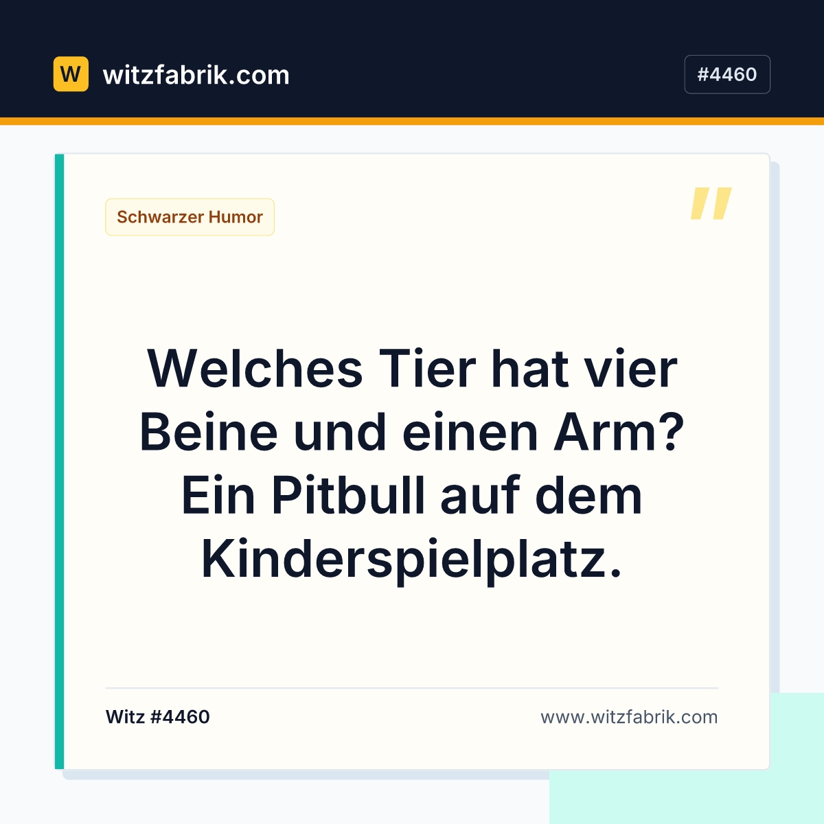 Welches Tier hat vier Beine und einen Arm? Ein Pitbull auf dem Kinderspielplatz.